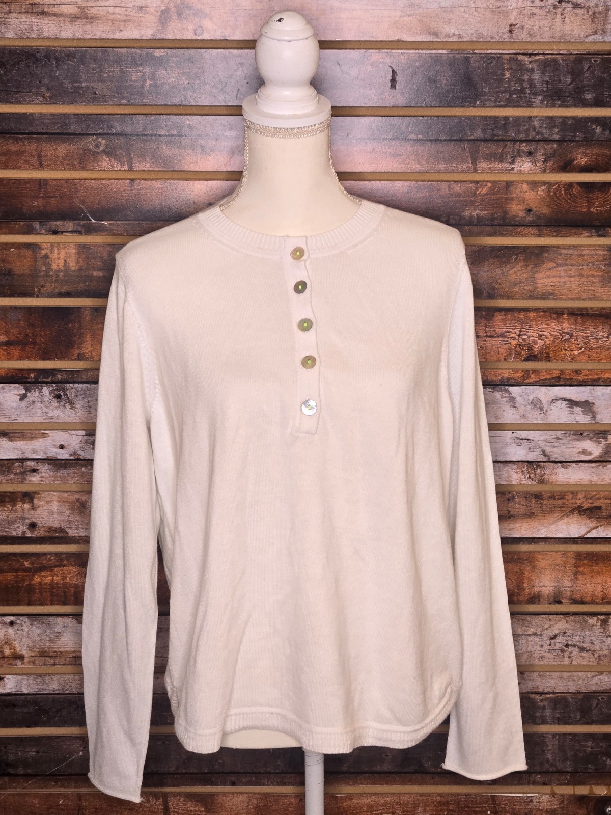 NWT Lisa Todd - Patch Magic Henley Sweater - White Large MRRP- 228
