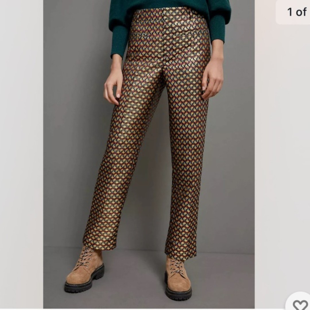 Anthropologie Maeve Multicolor Geometric Metallic Printed Straight Pants (NWT)