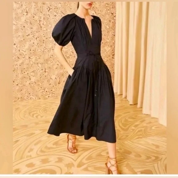New Ulla Johnson Carina Puff-Sleeve Midi Dress Size 6 No tags no belt