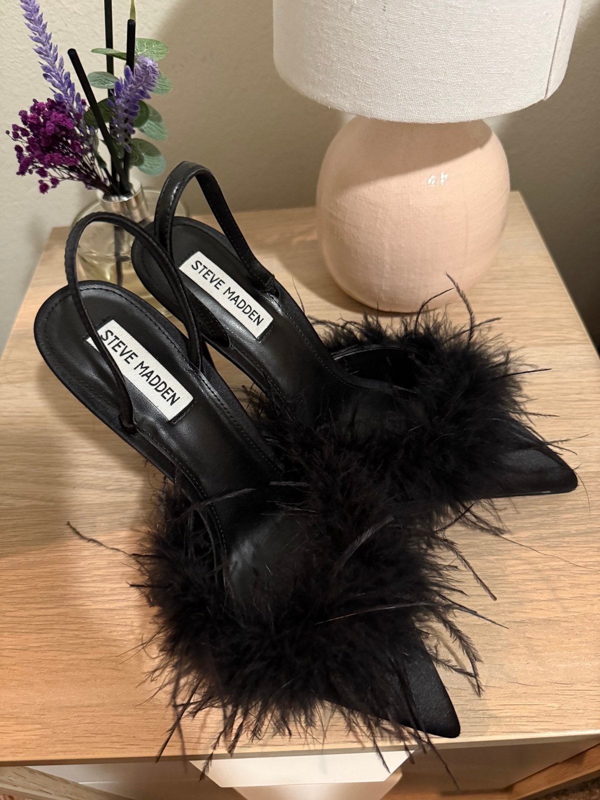 STEVE MADDEN Womens Alexis Feathers Stiletto Slingback Heel Pumps US8