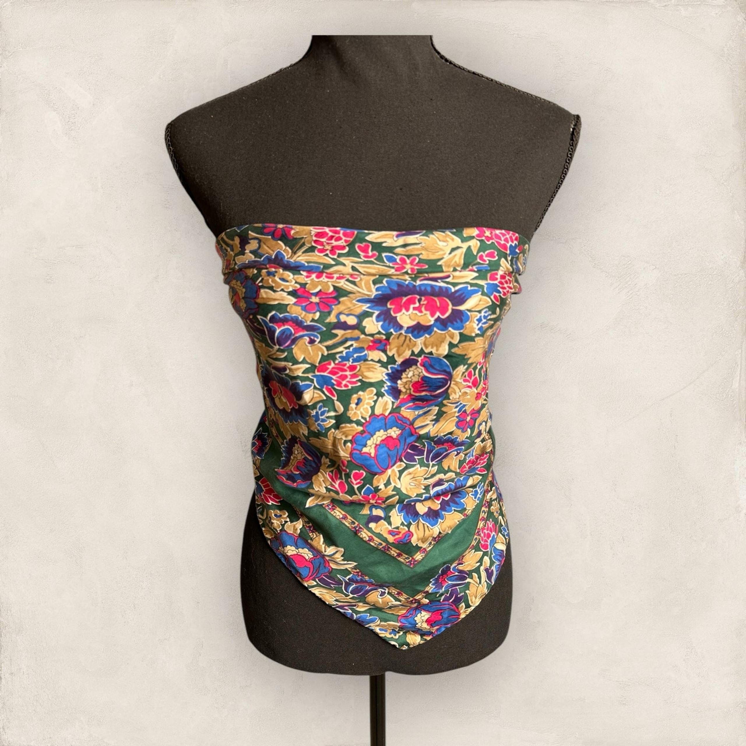 Vintage Silk Scarf Wrap Top Hair Head Piece Square Large Green Pink Bandana