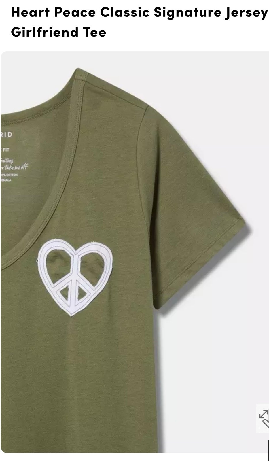 TORRID HEART PEACE CLASSIC GIRLFRIEND TEE SIZE 1