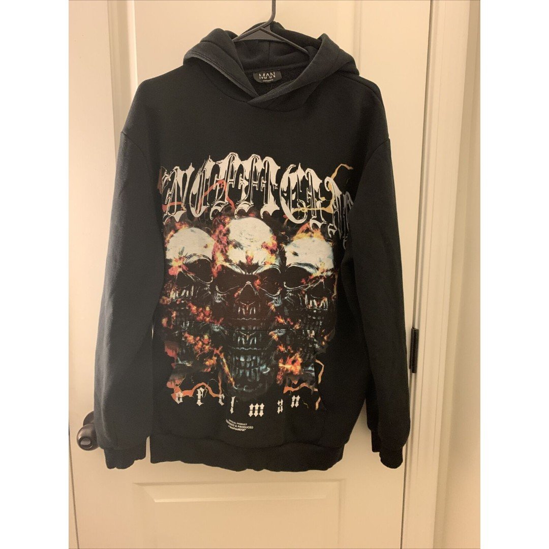 Boohoo Man Men's Graphic Print Sweatshirt Hoodie Size Small Black