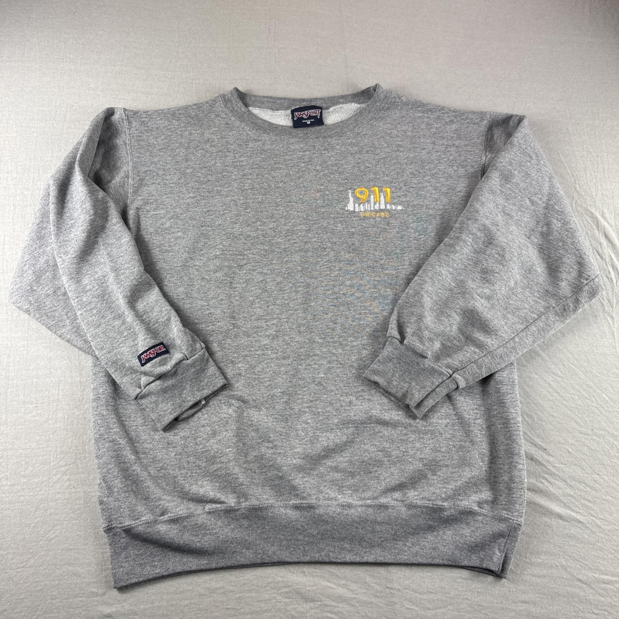 Vtg Jansport Sweater Mens M Gray Pullover Sweatshirt Made in USA Chicago 911 90s