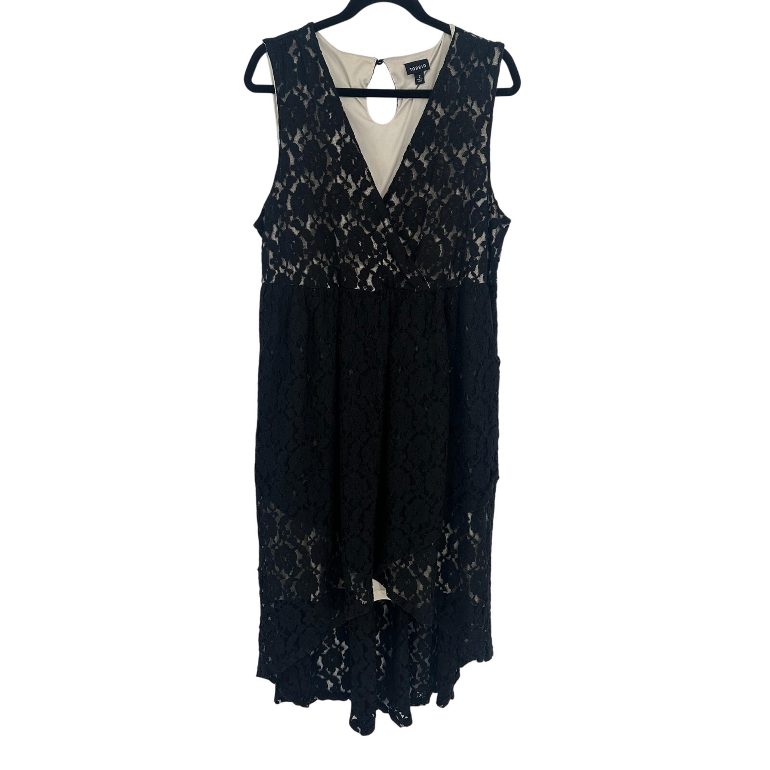 Torrid Hi Low Lace Dress Black with Cream Lining V-Neck Sleeveless Whimsygoth 2X