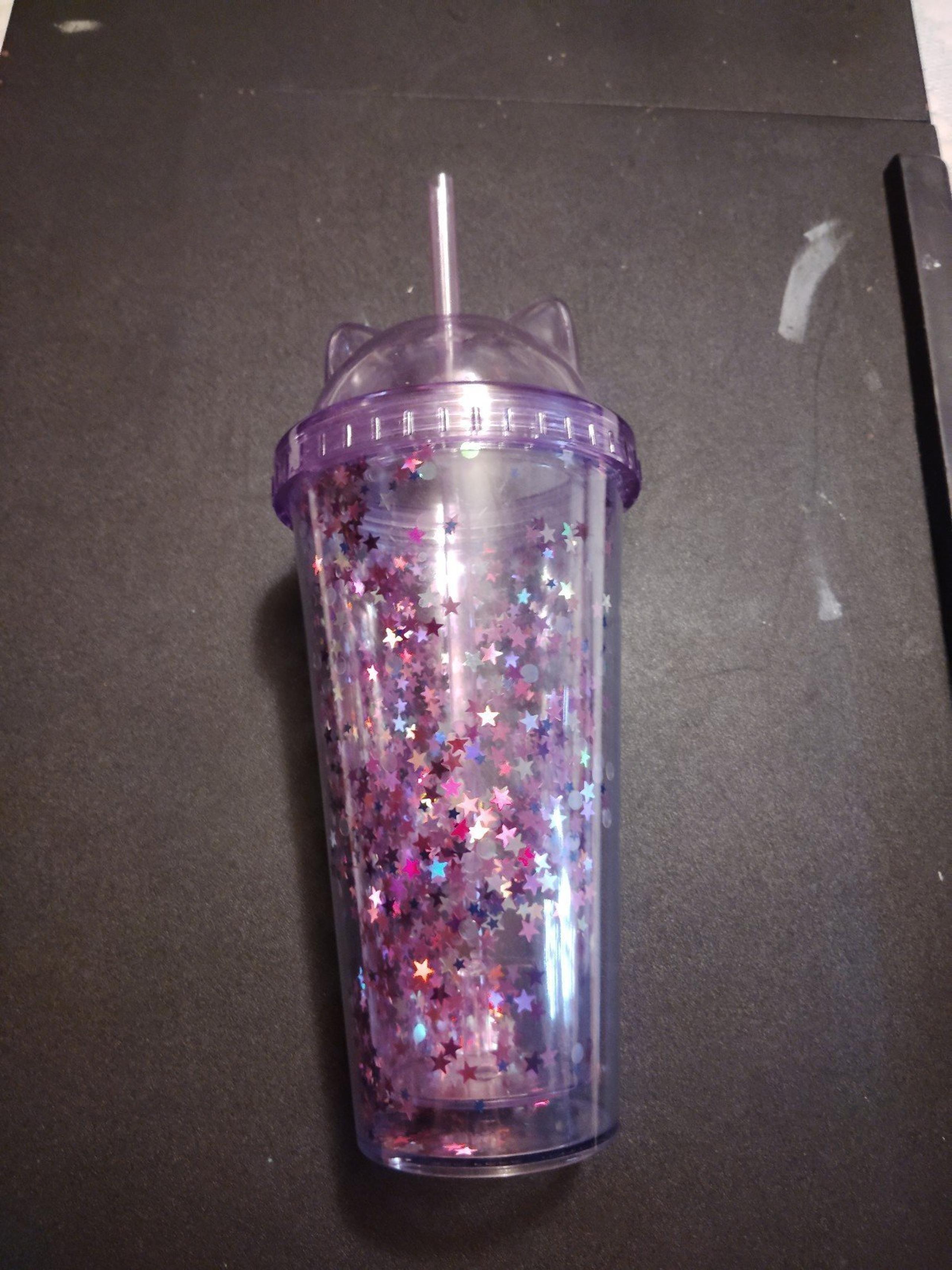 Purple cat glitter travel cup