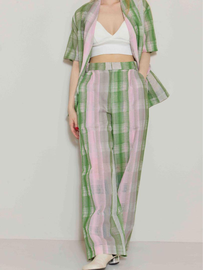 Embroidered Straight Pants Check