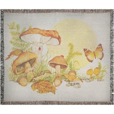 Cottagecore Woven Blanket Mushroom Throw Nature Tapestry 52x37