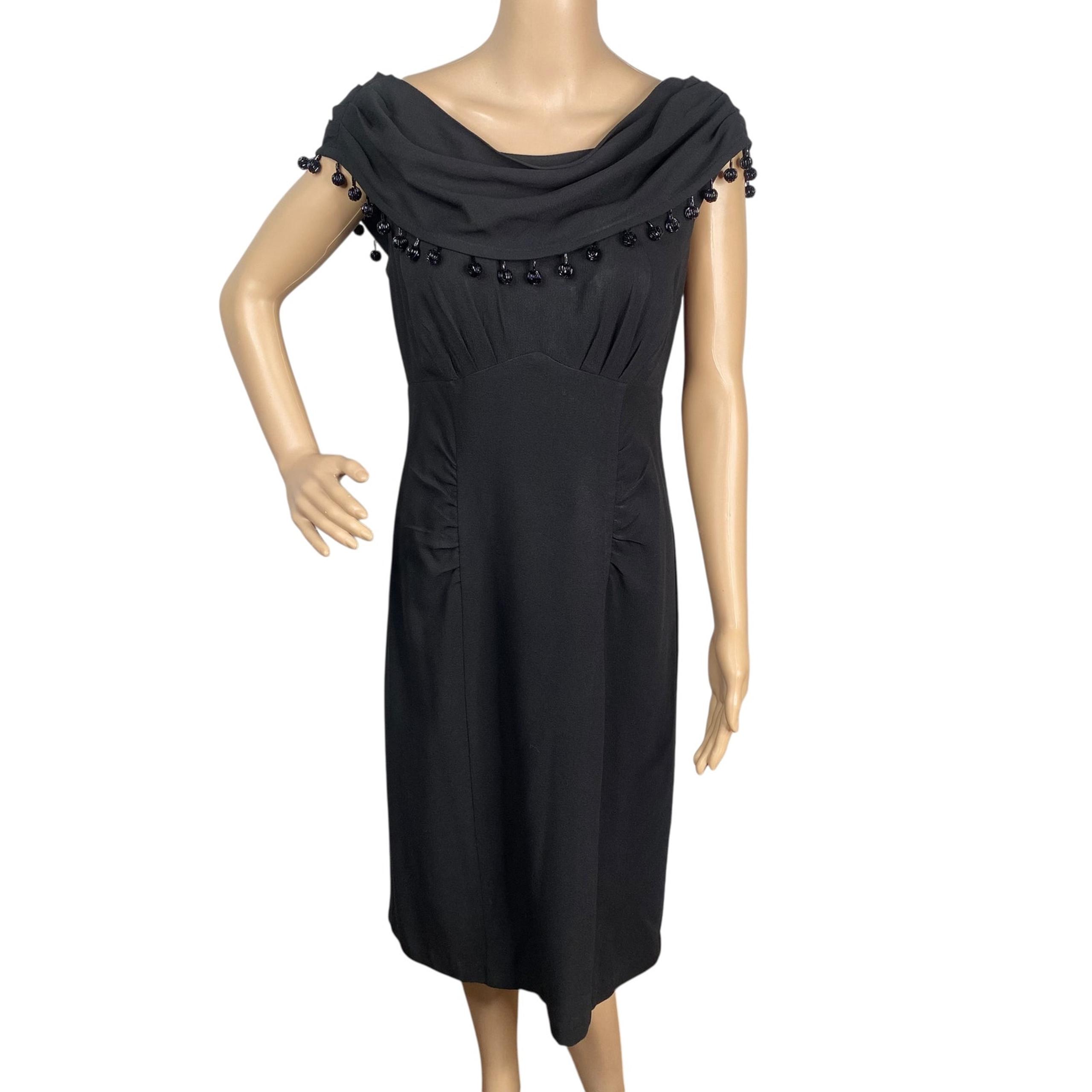 Nanette Lepore Y2K Black Beaded Cape Back Sheath Dress SZ 8