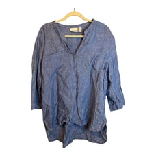 Chico's Blouse Women's Size XL Linen Tunic Chico's 3 lagenlook Blue