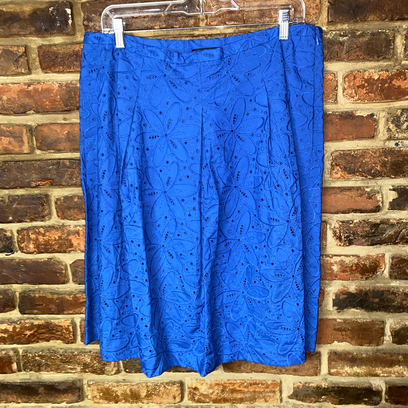 NWT Talbots Blue Eyelet Embroidered Midi Skirt Women's Size 14P Petite