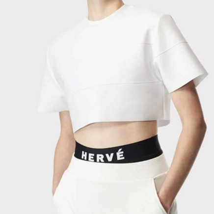 NWT HERVE LEGER 155 Boxy Cropped Top Short Sleeve Crewneck White Alabaster Sz.M
