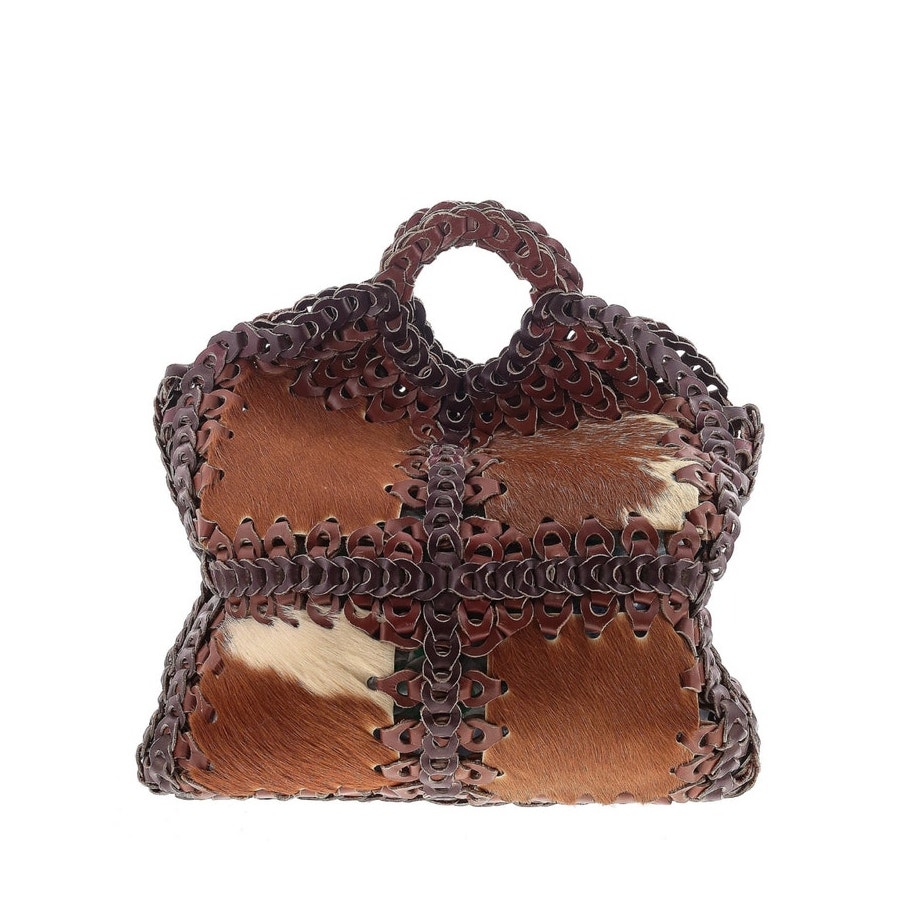 Vintage 70s Leather chain link Boho Earthy handbag