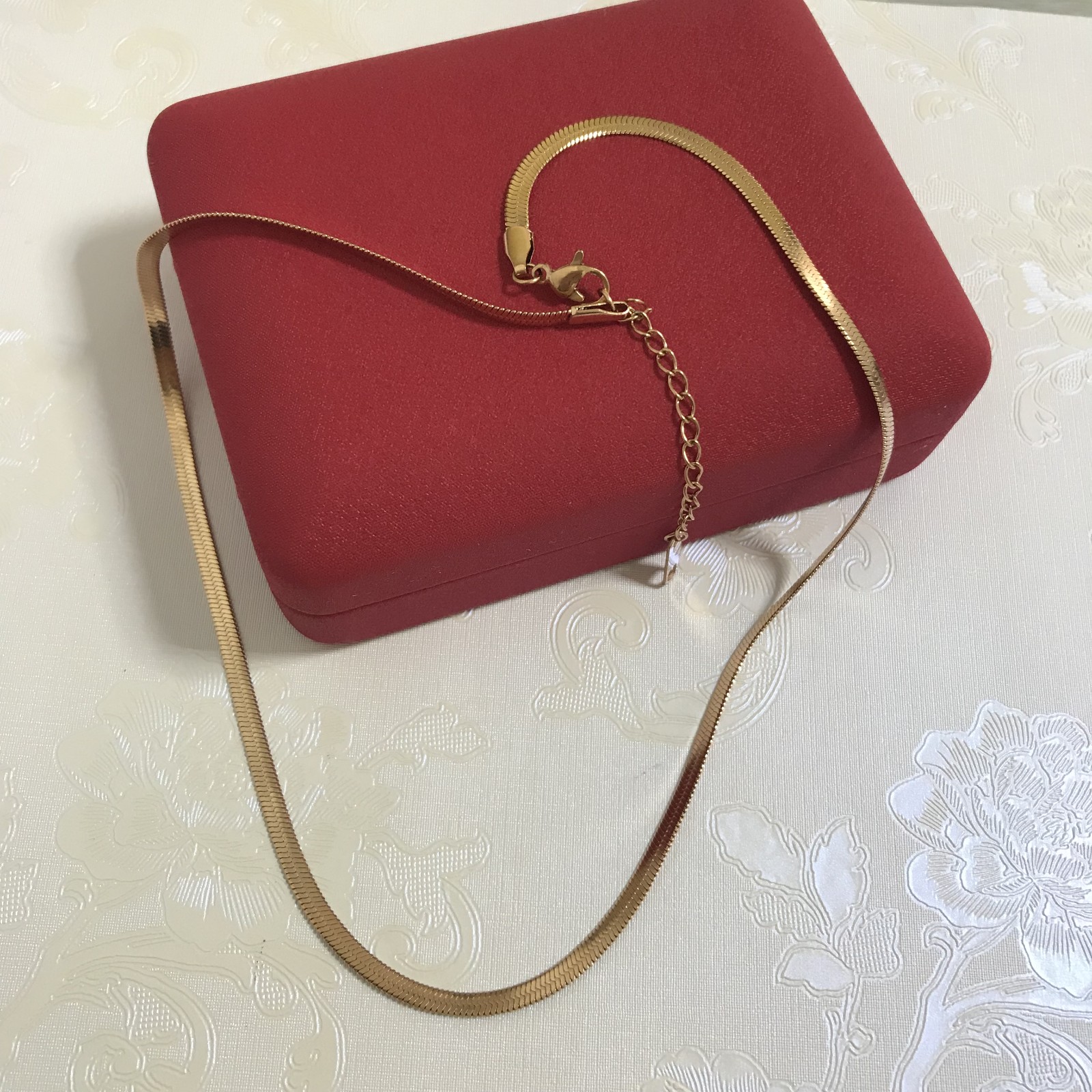 Fine 18K rose gold snake bone chain necklace