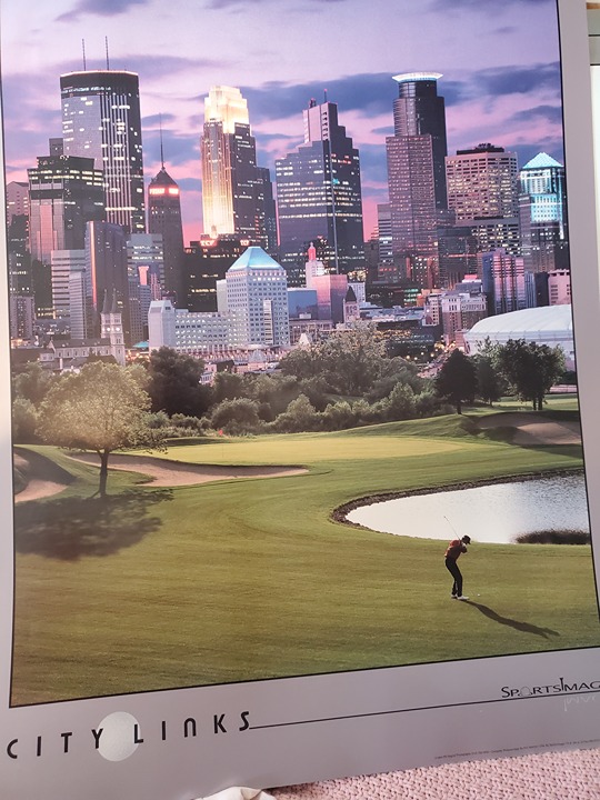 City Links Lithograph P. R. Siegrist golfer Vintage Minneapolis skyline Rare