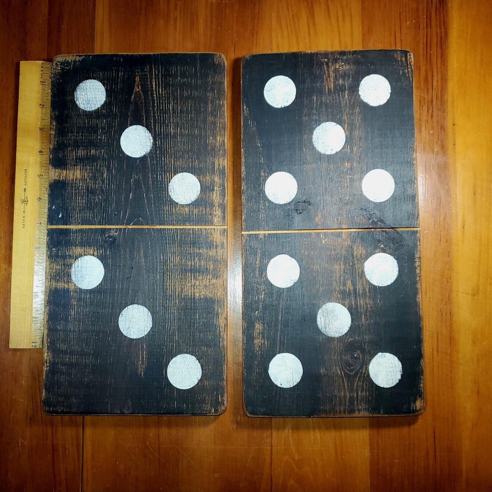 Vintage Wolf Creek Folk Art Set Of 2 Large Wood Dominoes 7 1/3 x 14 3/4 Wall
