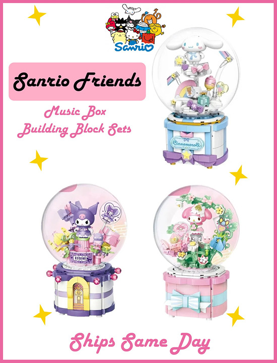 Official Sanrio Friends 3Pc Music Boxes Building Block Sets Creative DIY Fun NEW