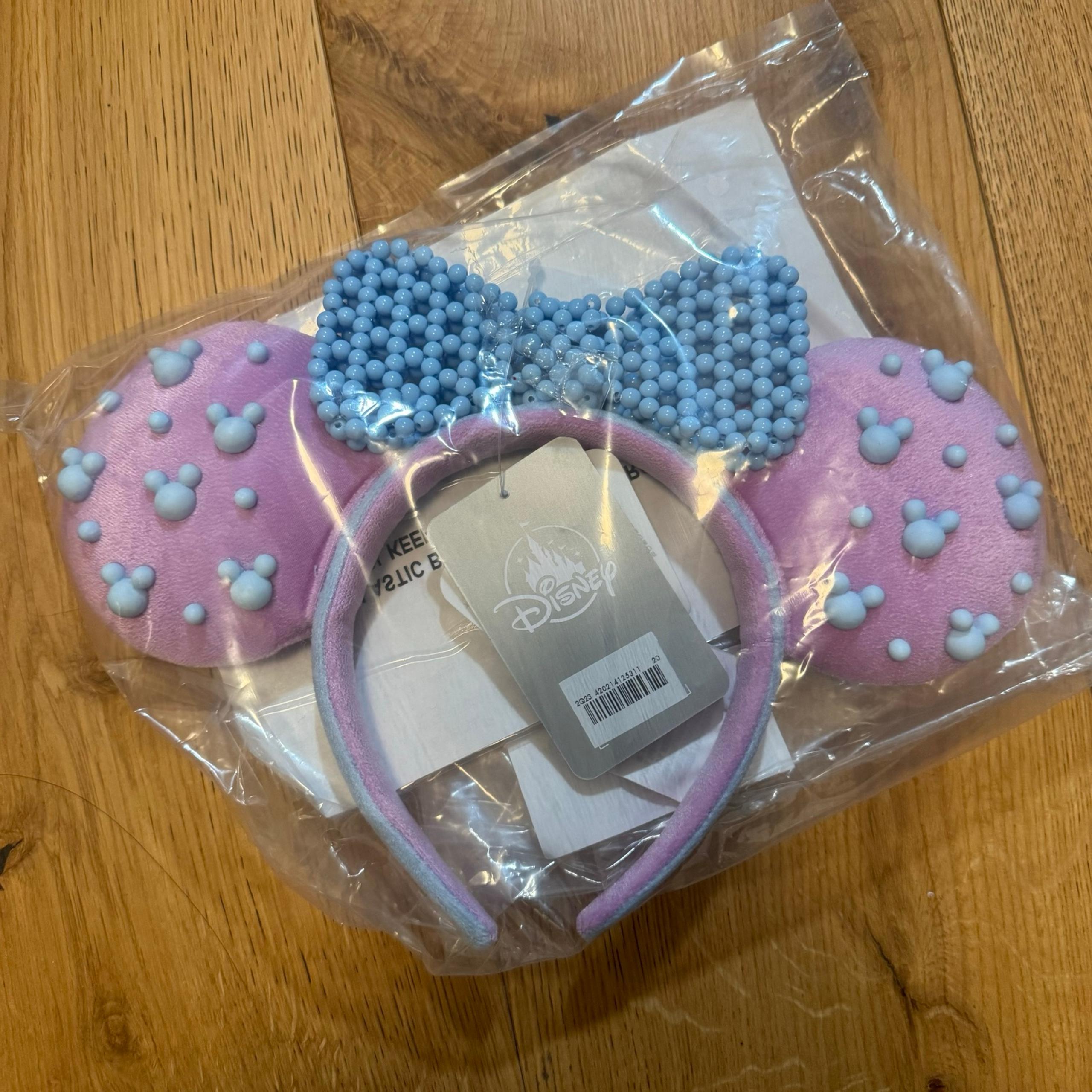 Disney Store Pink & Blue Beaded Minnie Mouse Ears Headband