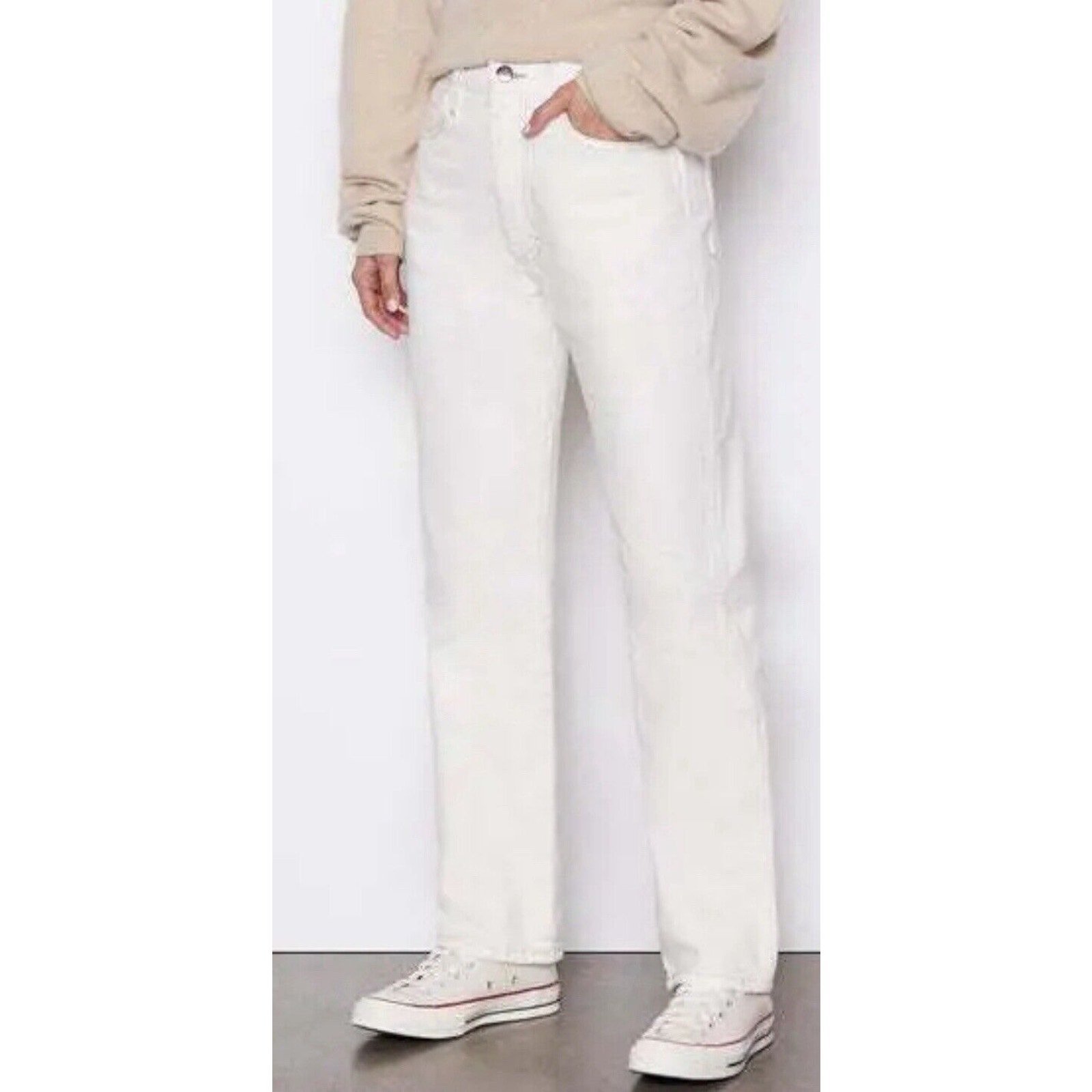 Frame Denim x Ilona Hamer High Straight Leg Jeans Women Size 26 Blanc Ivory NWT