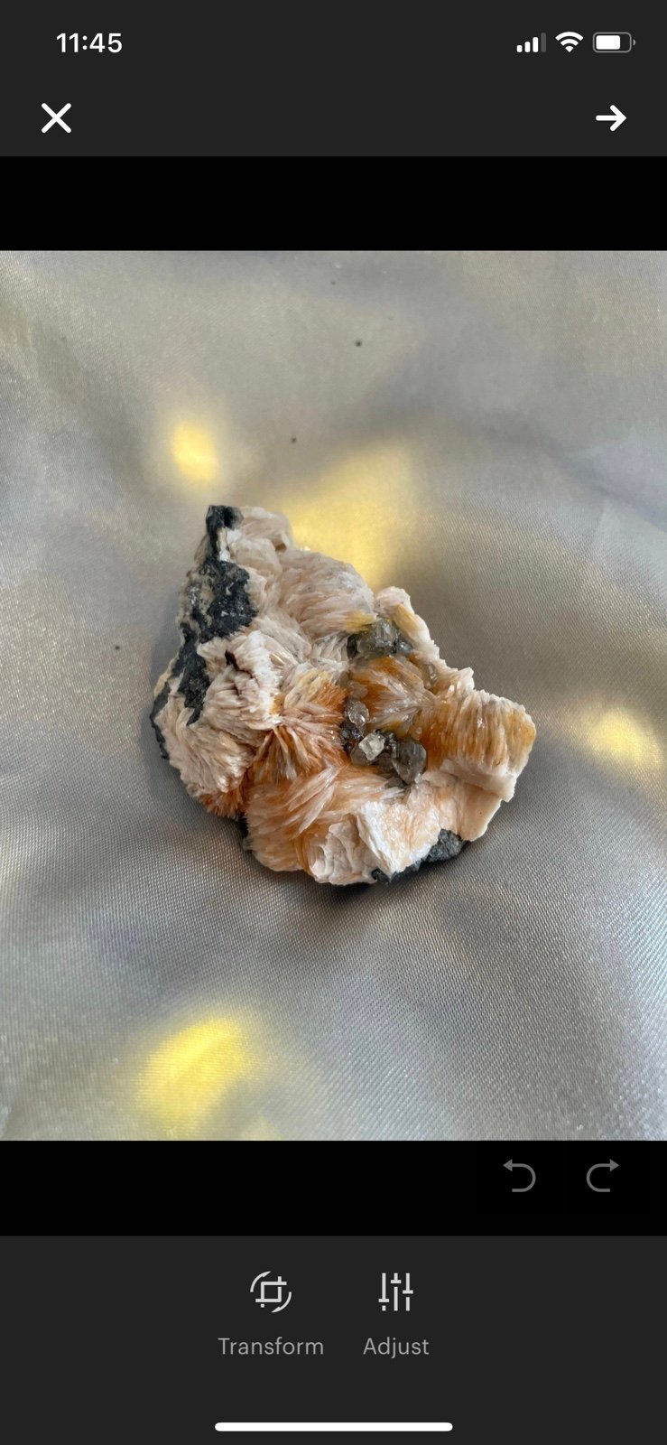Orange barite, galena, and UV reactive cerrussite mineral specimen