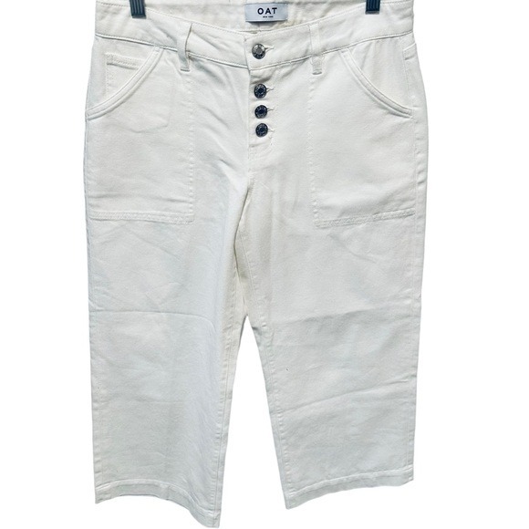 Oat New York Jeans Mid-Rise Wide-Leg Crop White Cream size 26