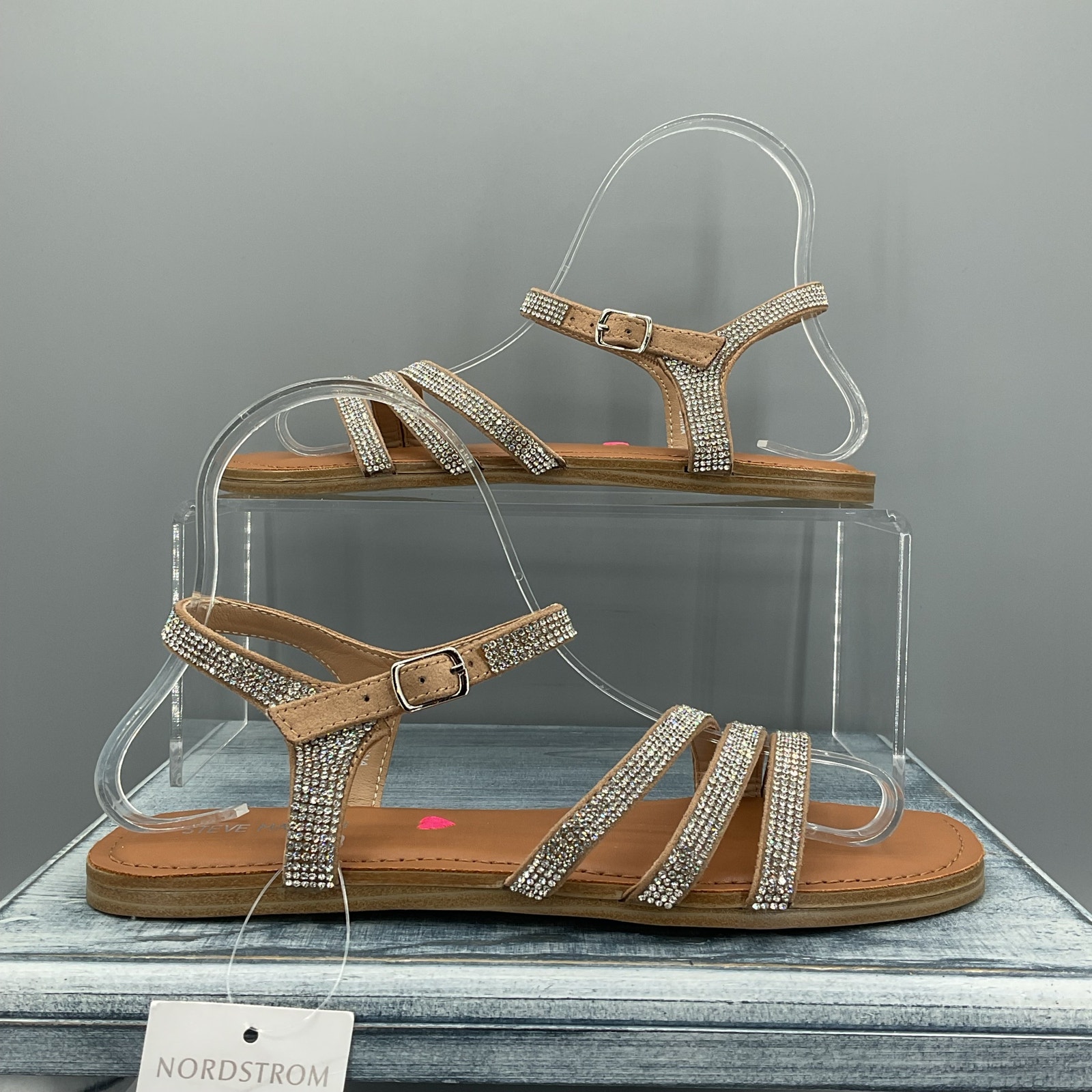 New Steve Madden Girls Jgeorjir Dressy Rhinestone Sandals Beige Size 5