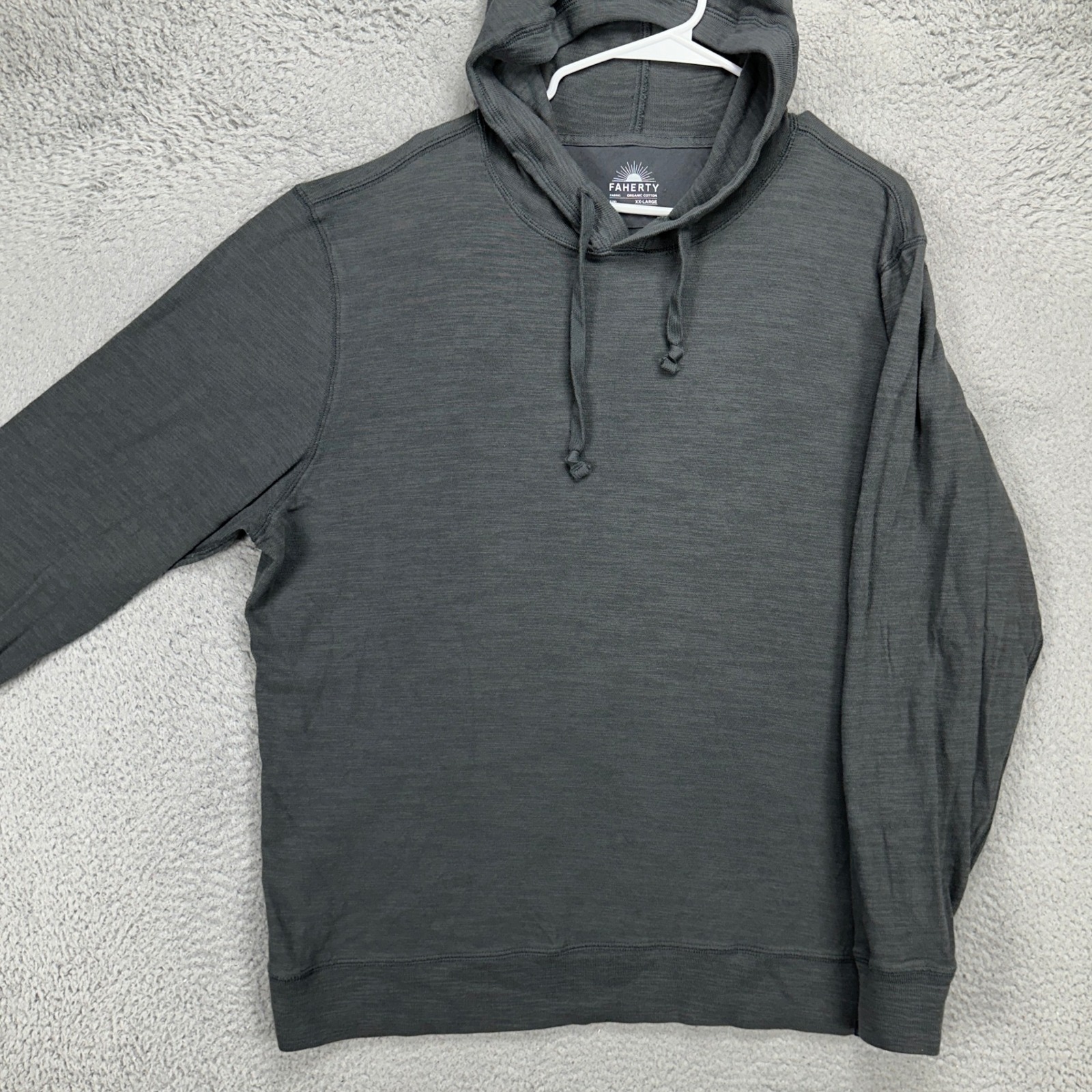 Faherty Mens Hoodie Sweatshirt 2XL Dark Gray Organic Cotton Drawstring Pullover