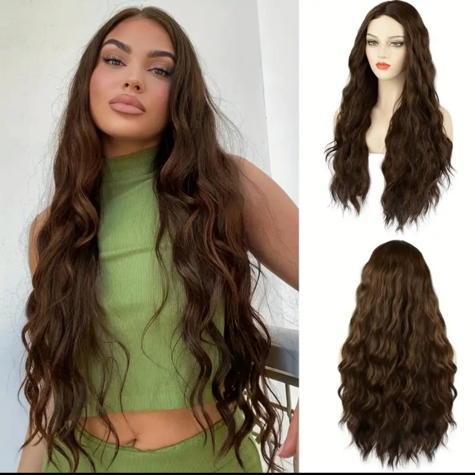 Long Dark Chestnut Brown Wavy Hair Wig