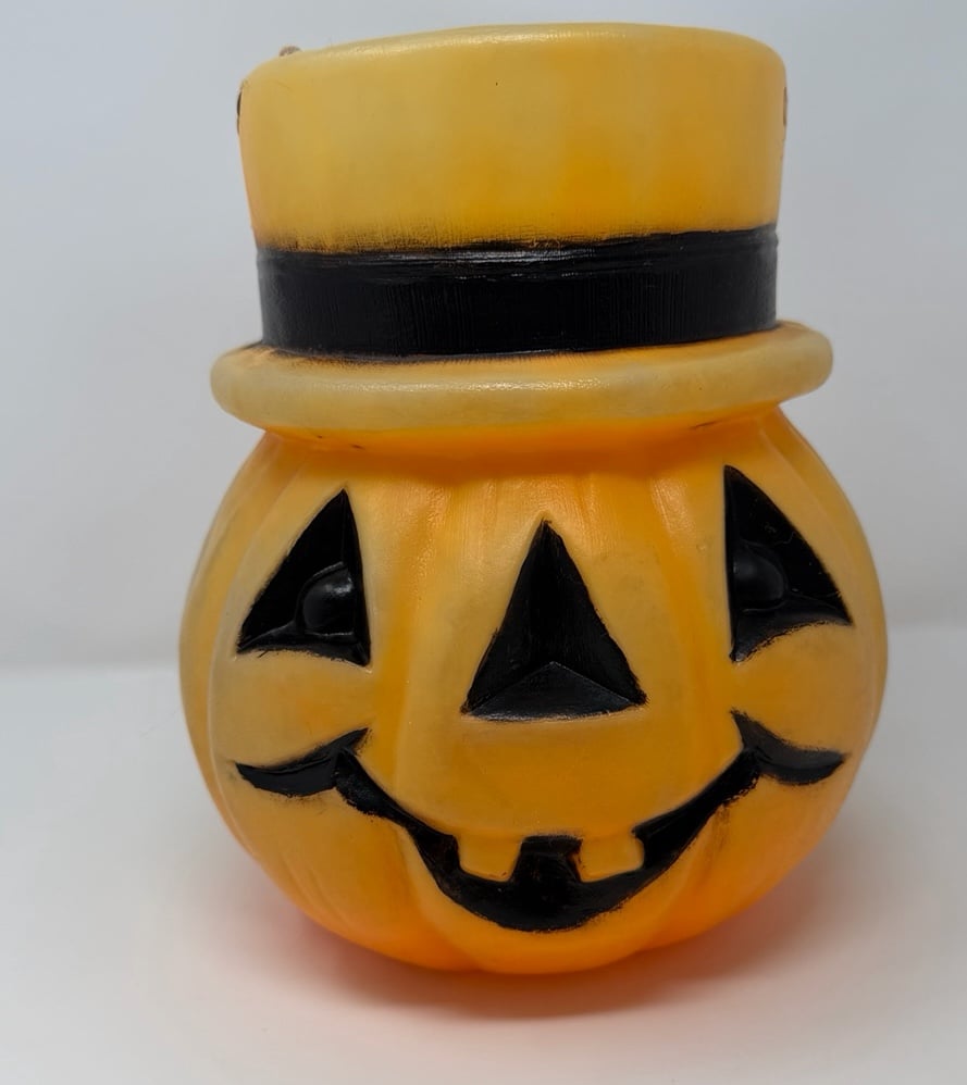 VTG Trick or Treat Candy Bucket Pumpkin 2 Sided Blow Mold Jack o Lantern Rare