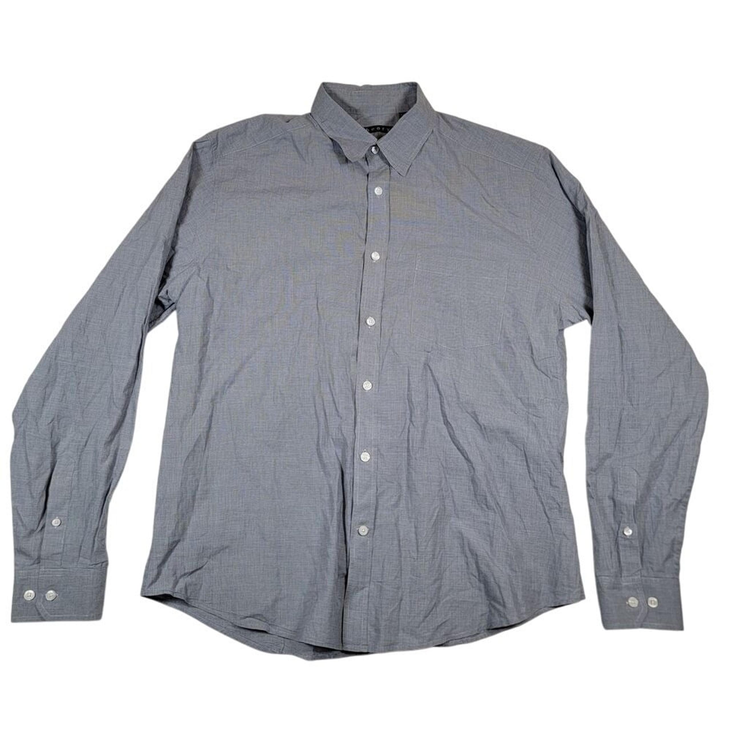 Theory Mens Dress Shirt Sz XL Extra Large Gray Blue 100% Cotton Thin Lightweight
