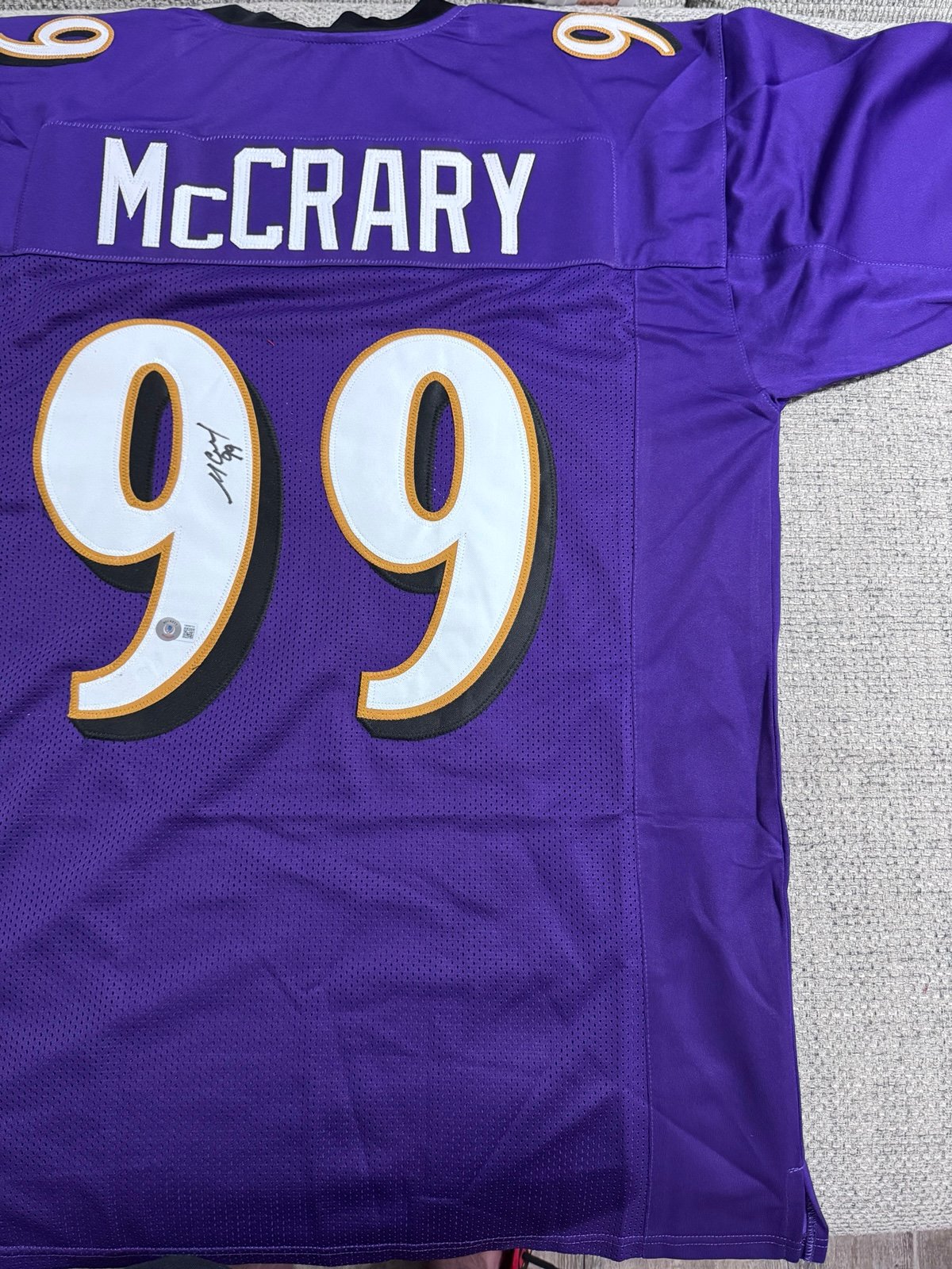 Michael McCrary signed autograph custom jersey - Beckett coa. -Baltimore Ravens