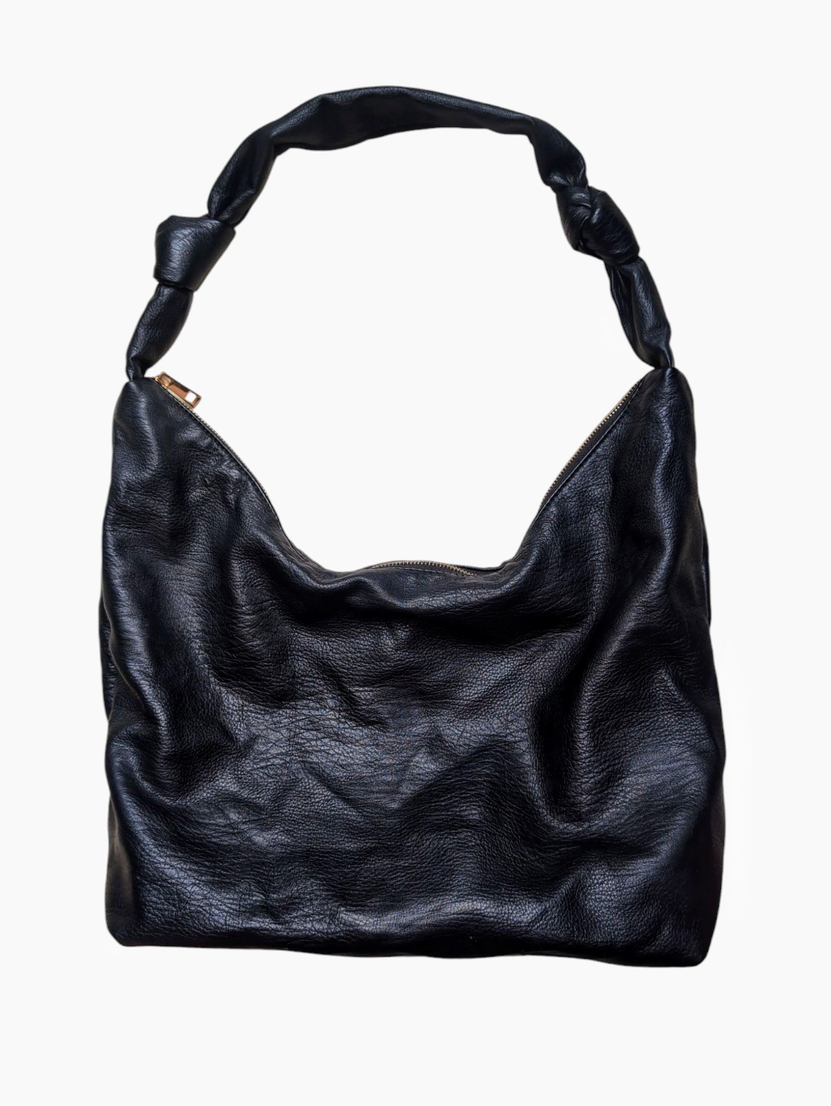 STREET LEVEL Knot Slouchy Hobo Tote Handbag Black Polyurethane LARGE