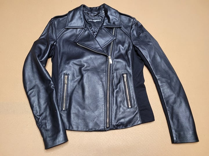 Karl Lagerfeld Genuine Leather Zippered Black Jacket SZ S