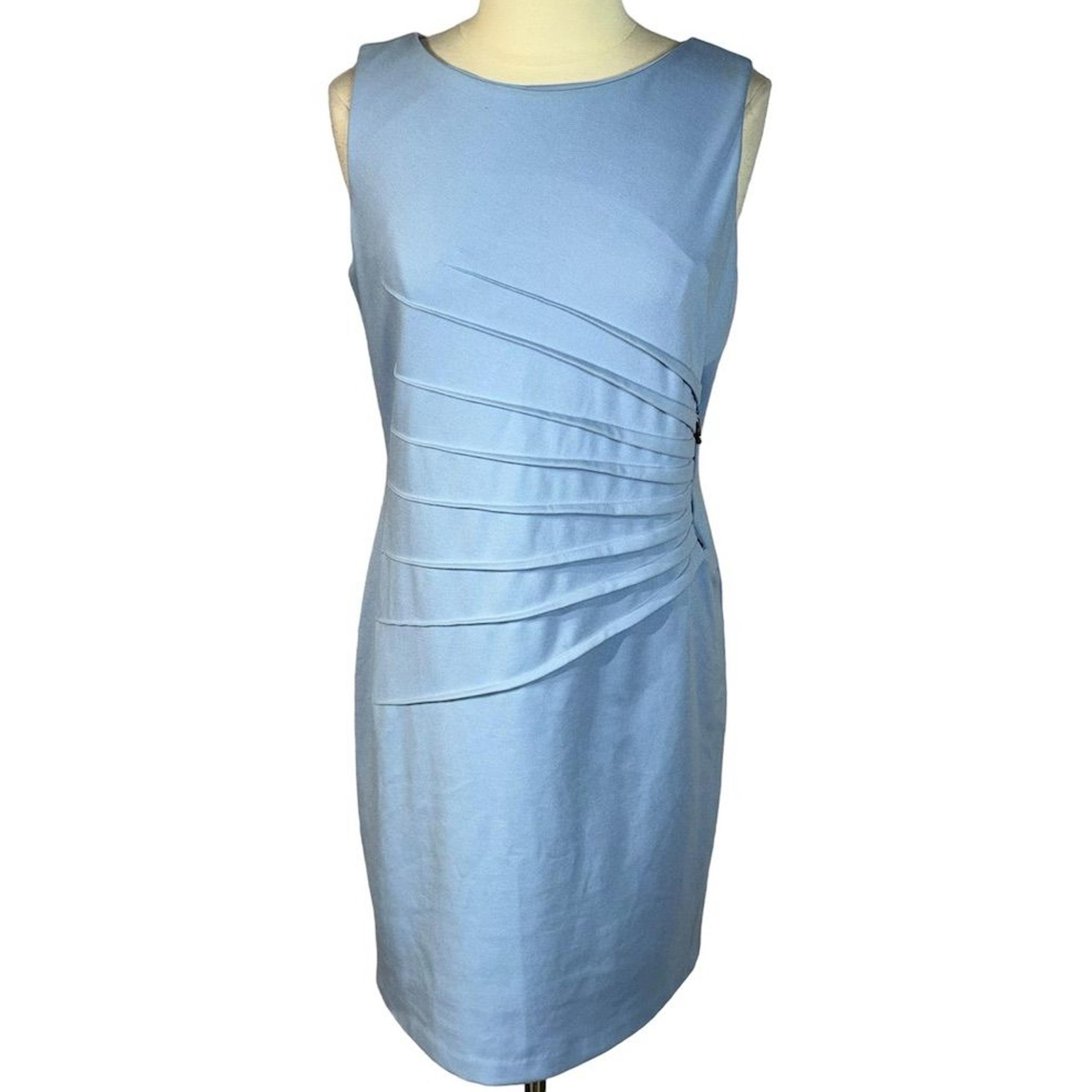 Ivanka Trump Women's Blue Sheath Midi Dress Size 14 Sleeveless Party Workwear