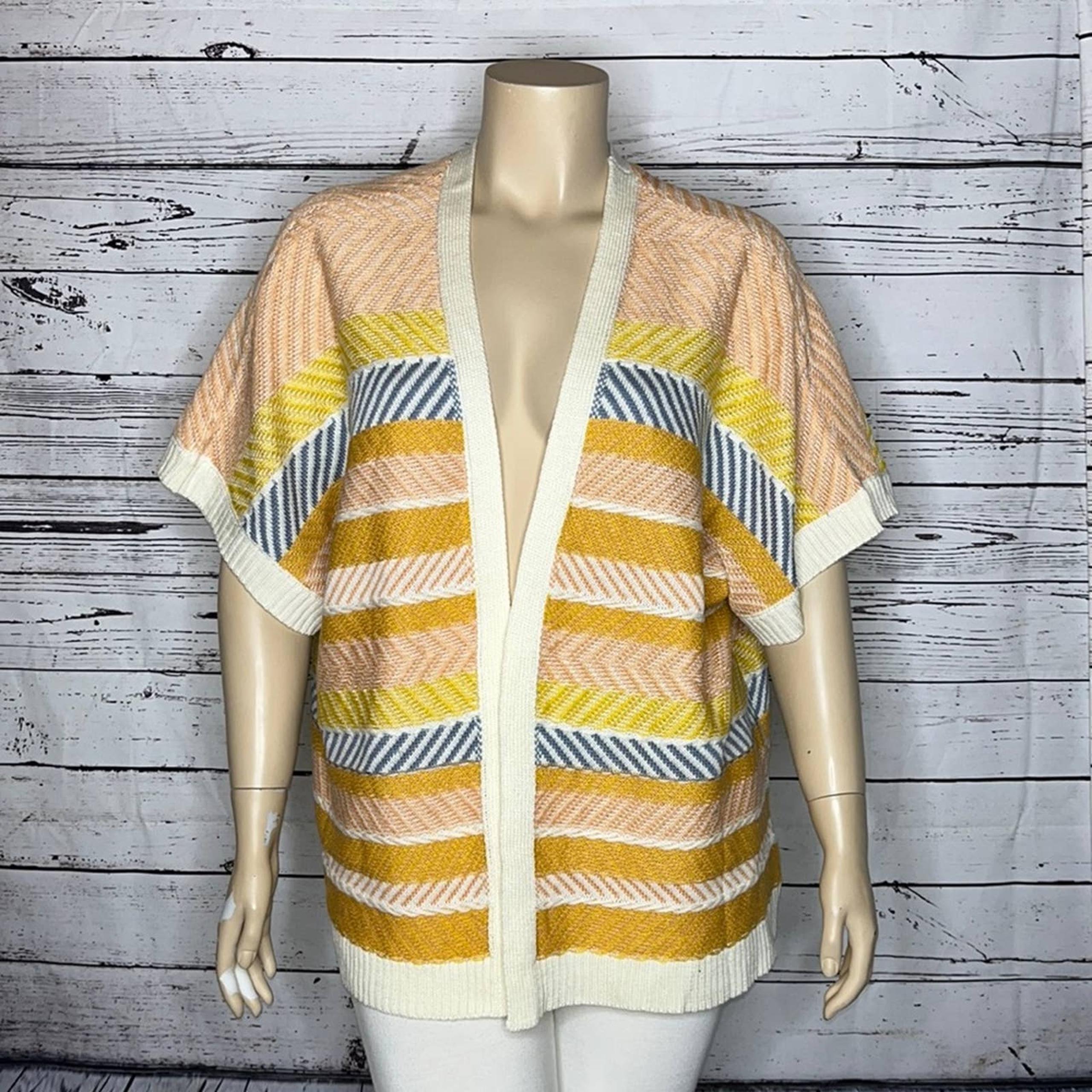 Very J Size 1X Stripe Short Sleeve Open Front Oversized Kimono Sweater Cardigan