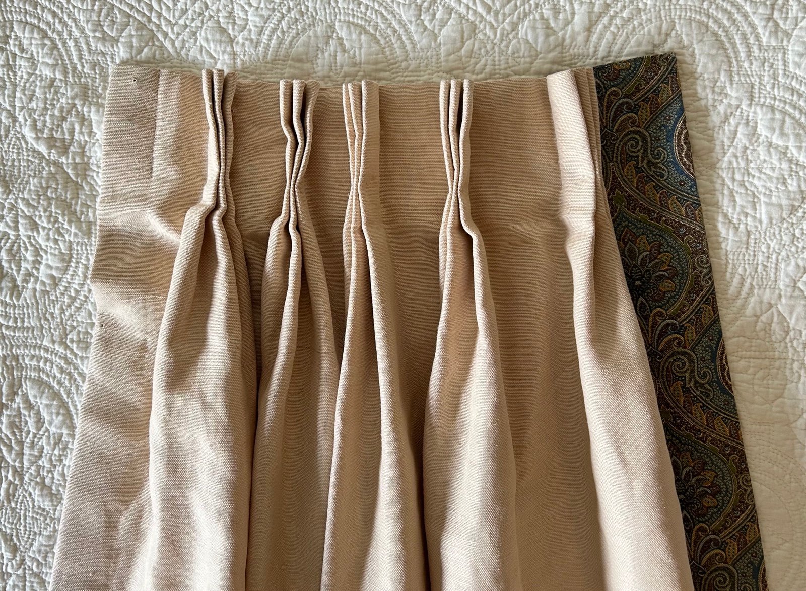 Custom Drapery Panels Linen? 96”L Light Khaki With Side Trim Lined (Pair 2)
