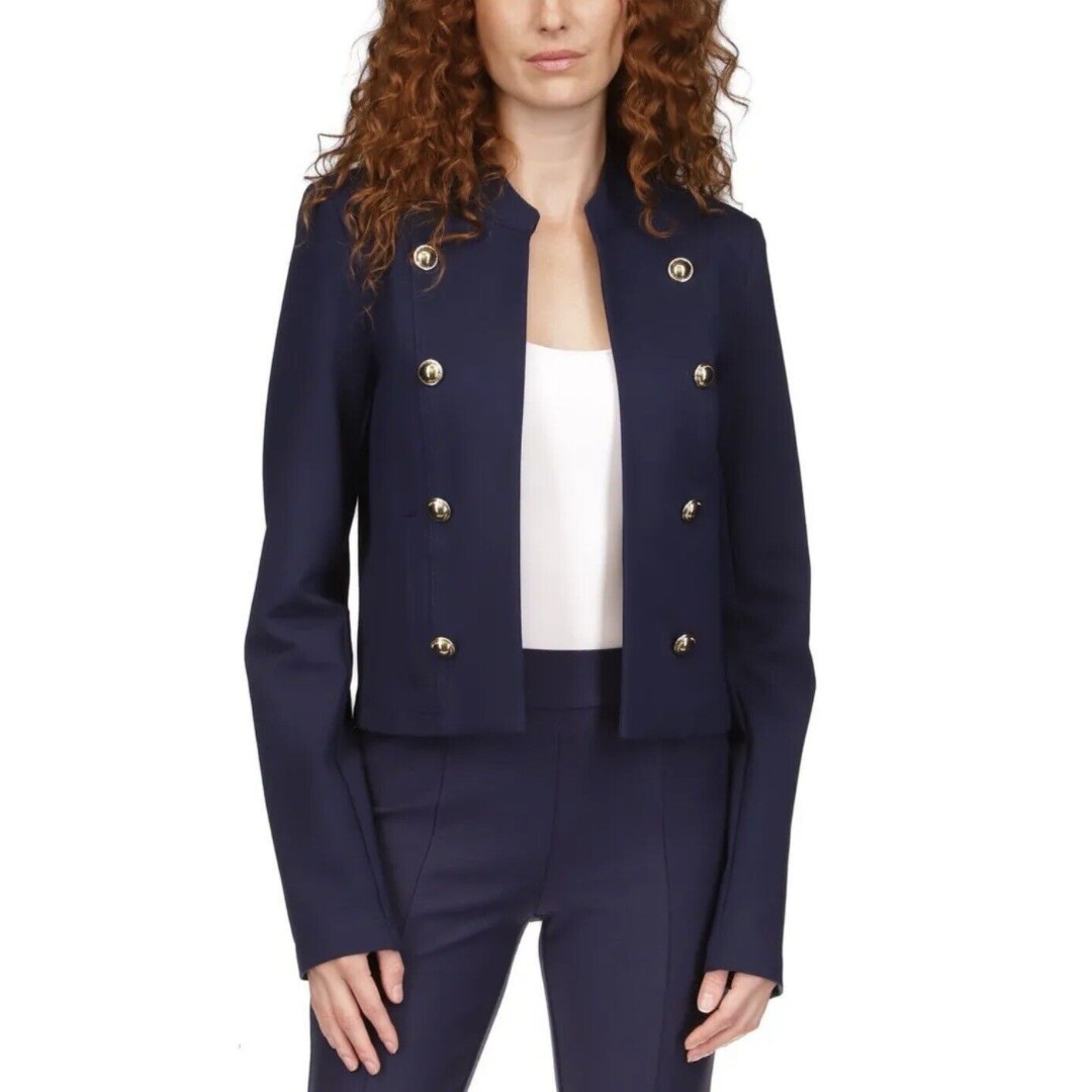 MICHAEL MICHAEL KORS Womens M Navy Unlined Button Detail Military Jacket Medium