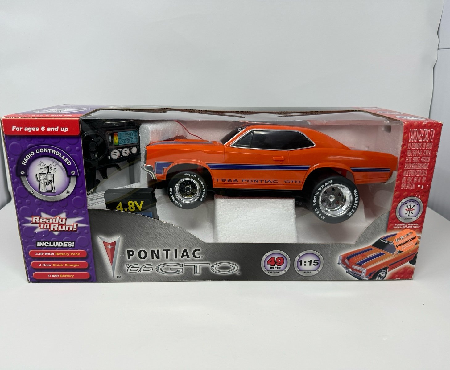 Pontiac ‘66 GTO Orange Blue Stripes RC Remote Control Car 1:15 EzTec Vintage