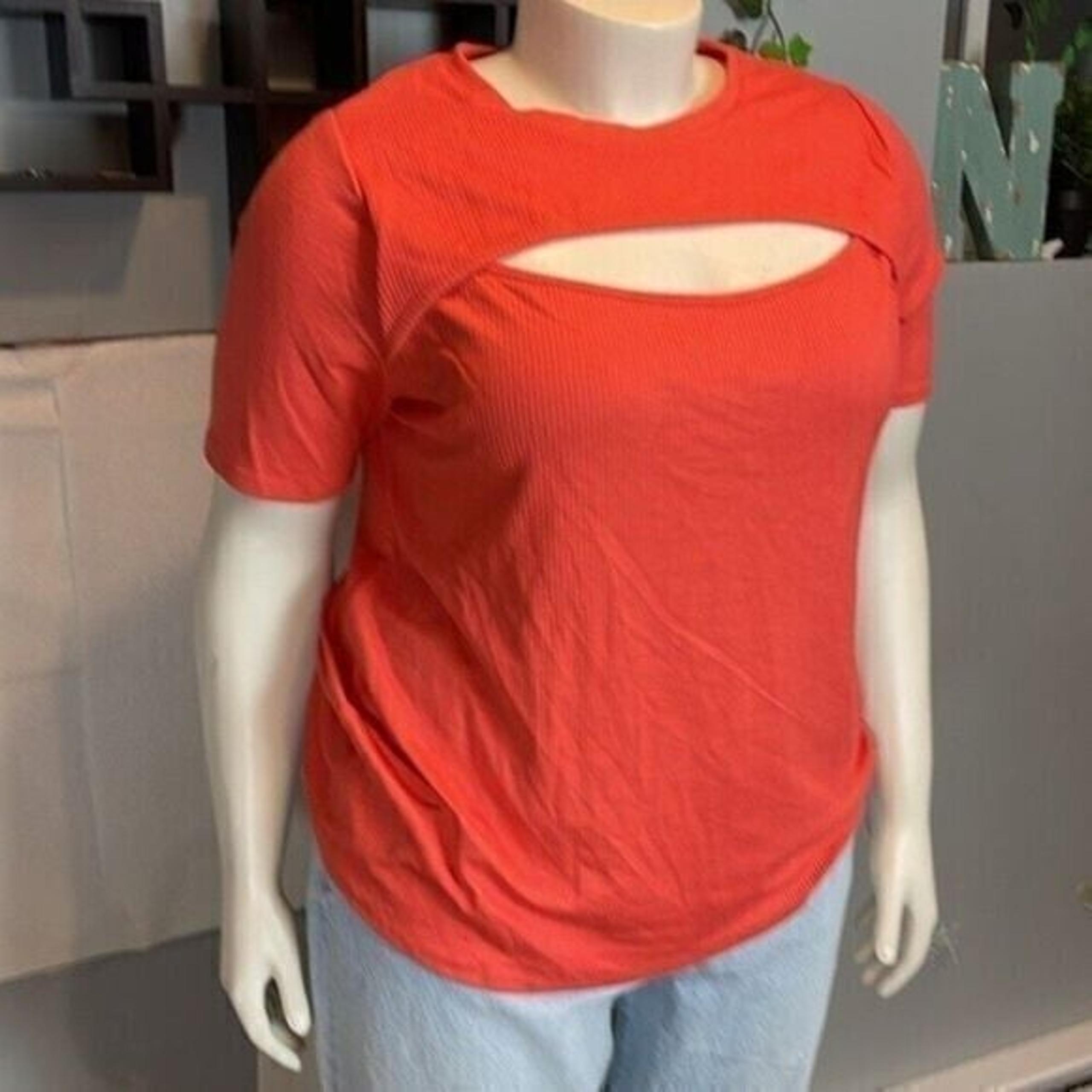 Ava & Viv Women's Plus T-shirt Short Sleeve Shirt Size 3X Orange
