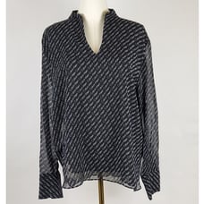 Calvin Klein Women's Chiffon Sleeve Logo Print V-Neck Blouse Black Size L NWT