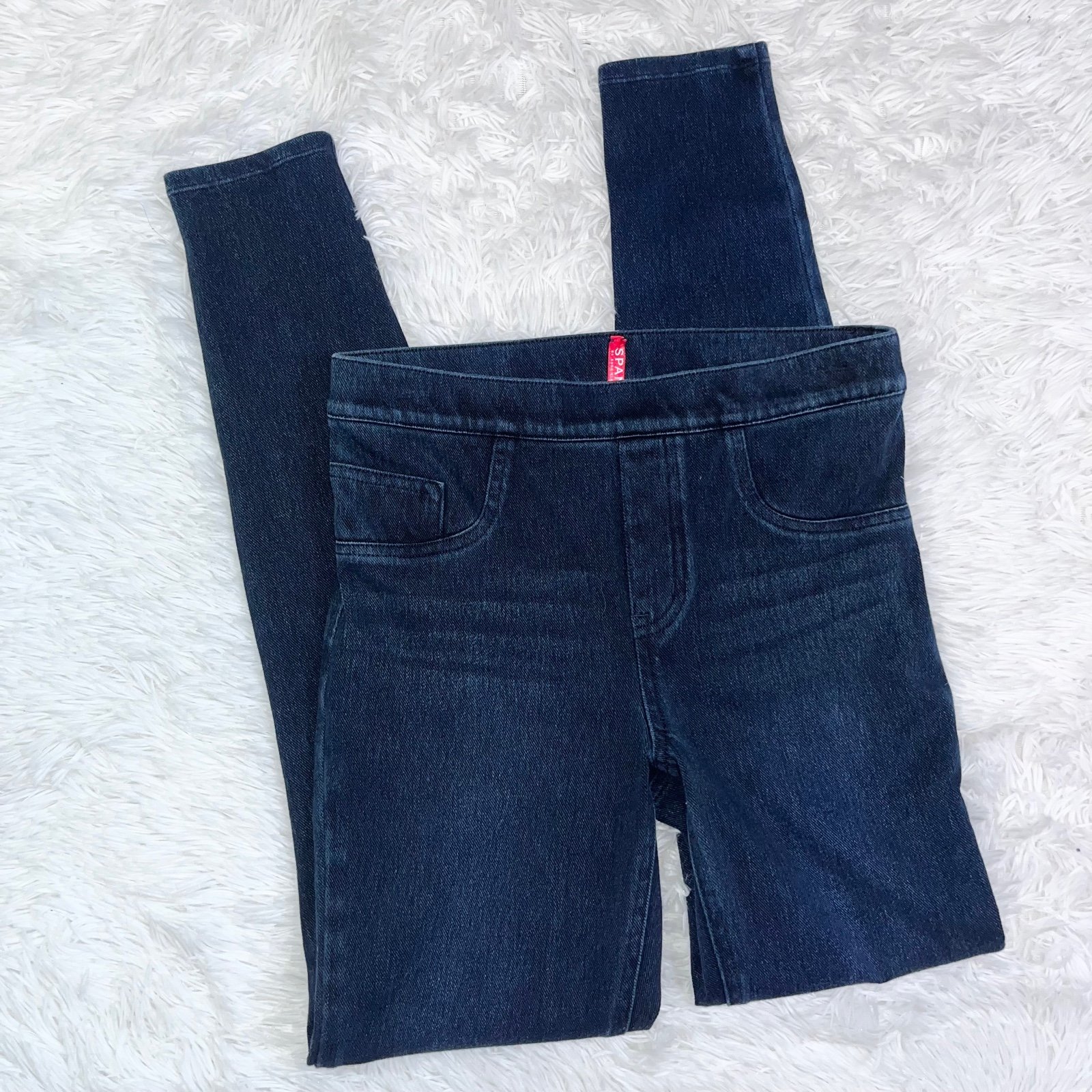SPANX Mid Rise Dark Wash Pull-On Blue Denim Skinny Jegging Small