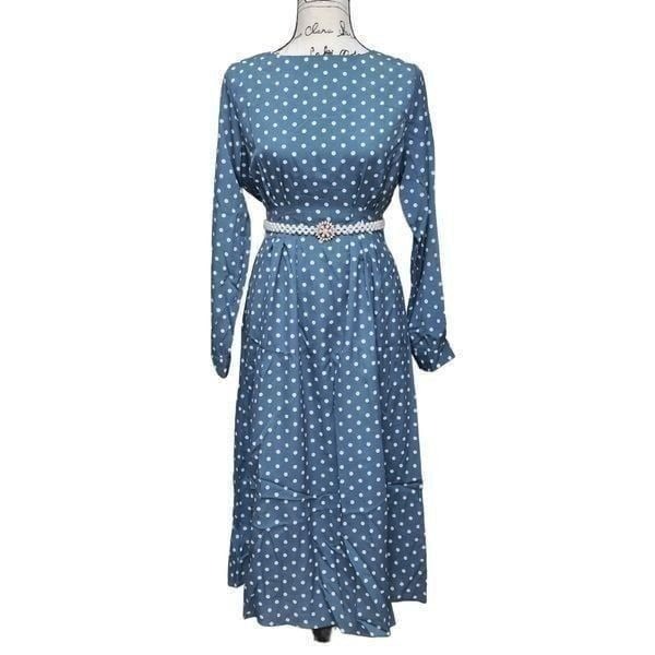 NWT Modest Retro Vintage Polka Dot Long Sleeve Blue Midi Dress SIZE L