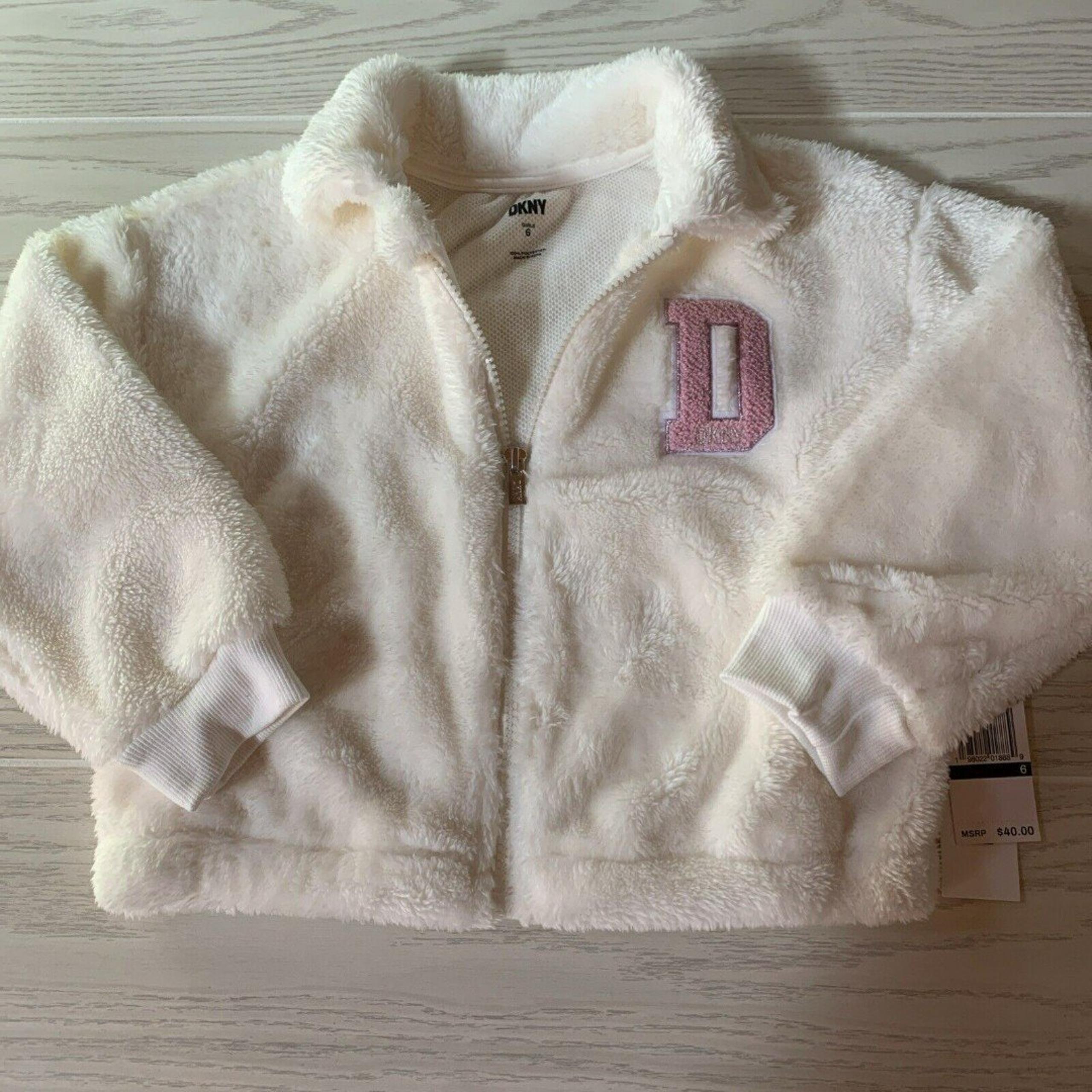 DNKY Girls Size 6 Shirt White Pink Fluffy Zip Up