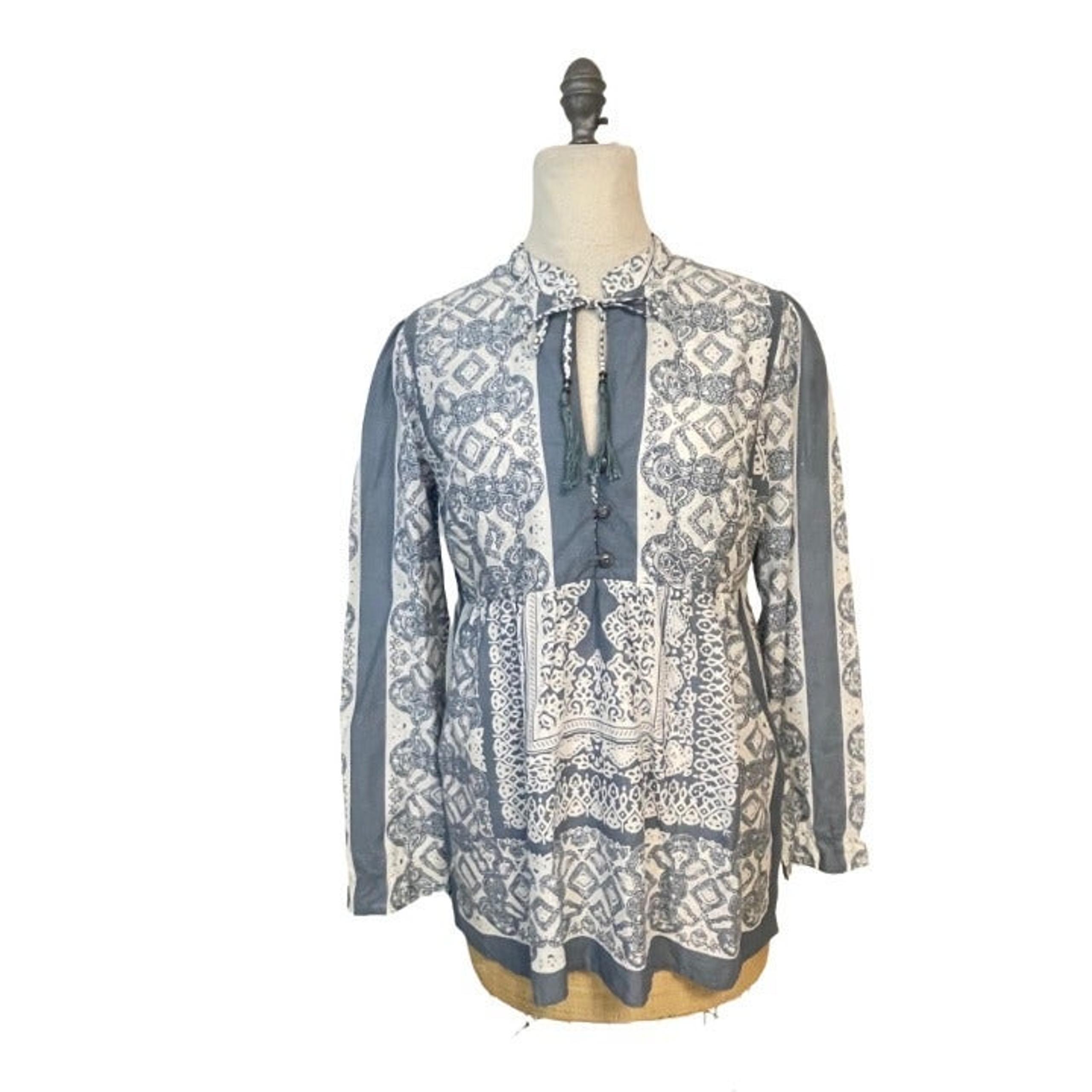 Prana Blue Gray Cotton Tunic Top Cotton Small