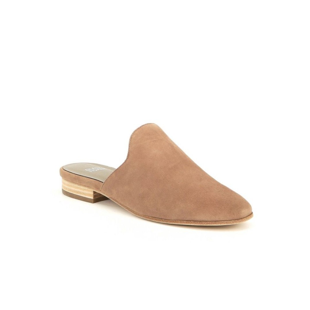 Eileen Fisher Dion Suede Leather Slide Mules in Beige Tan