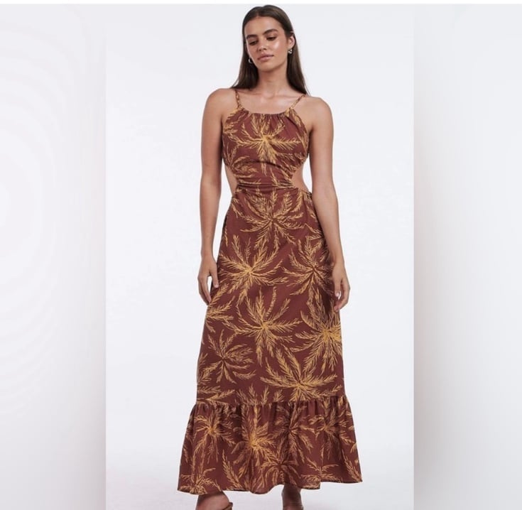 Charlie Holiday Strappy Open Back Tuscany Linen Blend Maxi Dress Size Large NWT