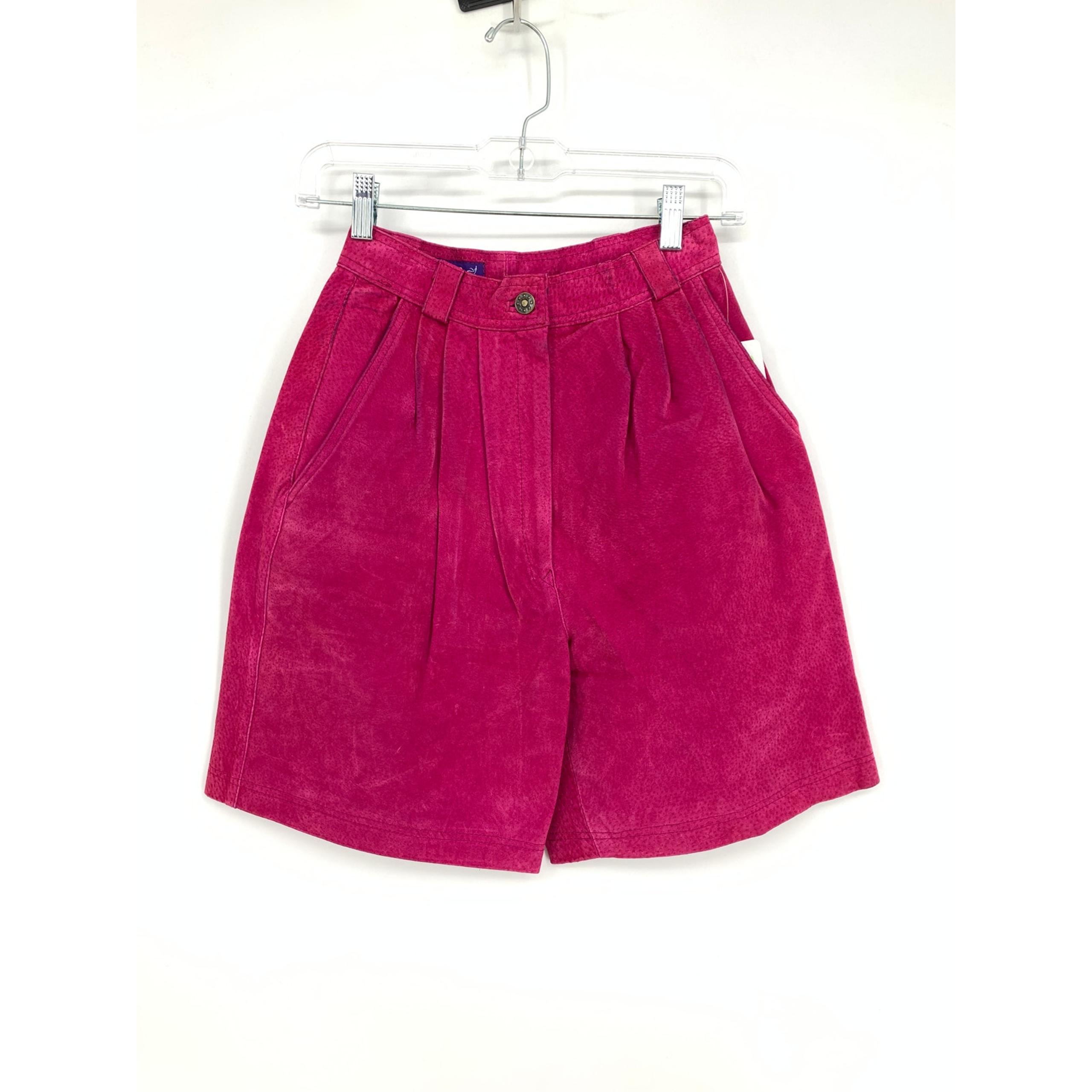 Vintage 90s Suede Leather Shorts Womens Size 24" Hot Pink High Waisted