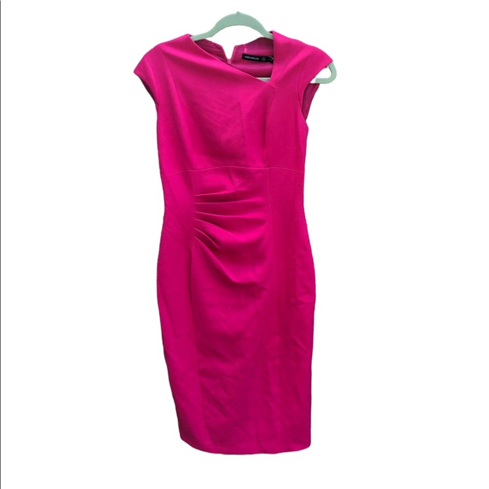 KAREN MILLEN Structured Crepe Asymmetric Tuck Detail Midi Dress