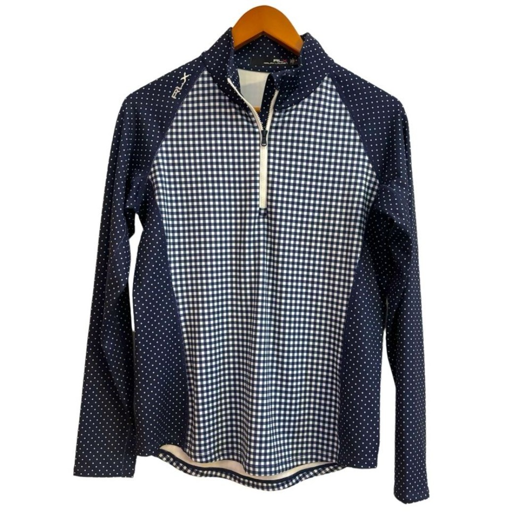 Ralph Lauren RLX Checkered Polka Dot Mix Media Breathable Pullover Wicking Top M