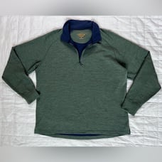 Orvis Green Merino Wool/Spandex Blend Quarter Zip Fleece Pull Over Sweatshirt-XL